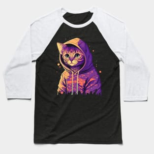 Cool Cat in a Vaporwave Hoodie Baseball T-Shirt